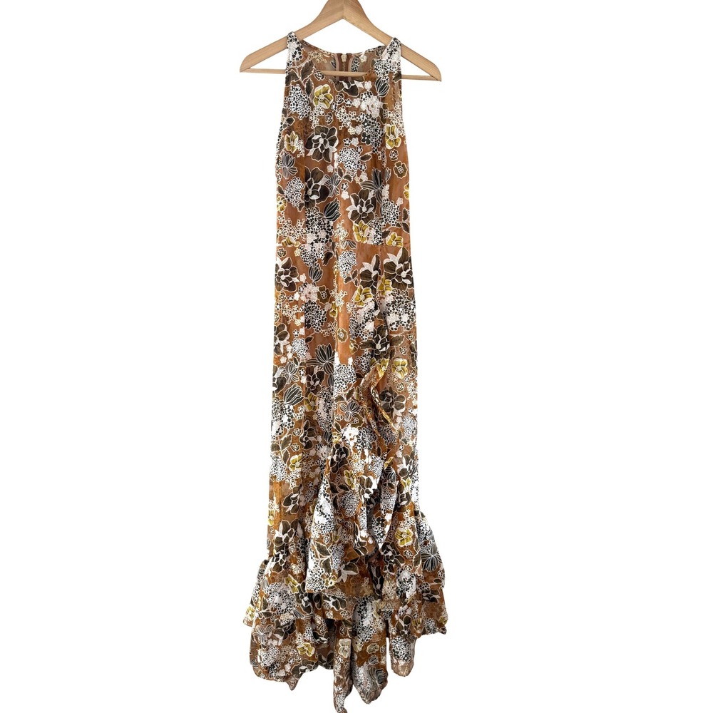 Revolve Bronx and Banco Sicilia Ruffle High Slit Gown Floral Lace Dress US 8 - Picture 3 of 12